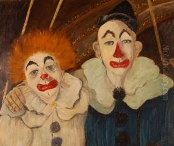 Portrait Of 2 Clowns Oil Painting by John A. Hammond