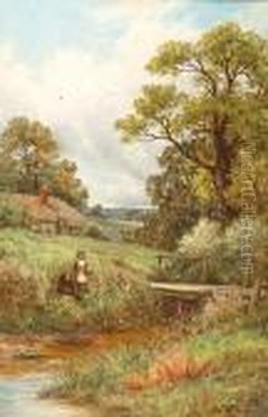 Children By A Brook Oil Painting by Robert John Hammond