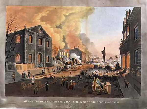 View of the Ruins after the the Great Fire in New York, December 16th-17th 1835 Oil Painting by Nicolino Calyo