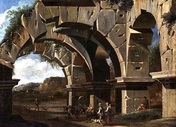 A Roman Ruin Oil Painting by Viviano Codazzi