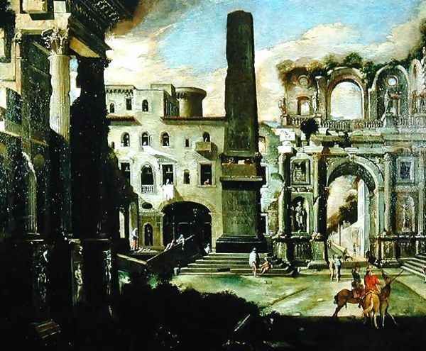 Town Scene in Italy with Ancient Ruins Oil Painting by Viviano Codazzi