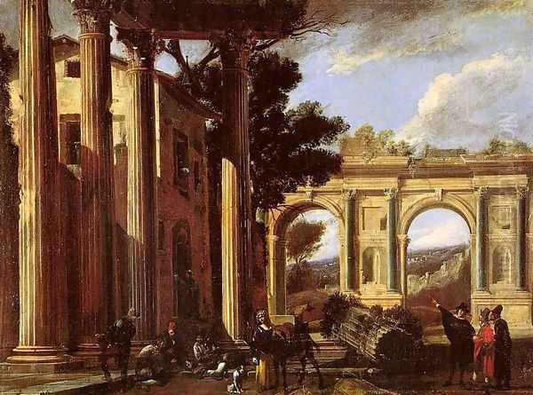 Architectural View with Two Arches, 1647 Oil Painting by Viviano Codazzi