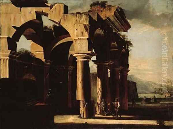 A capriccio of architectural ruins with figures Oil Painting by Viviano Codazzi