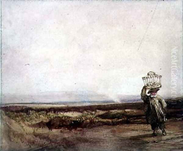 A Boy carrying a Basket on his Head, in a Moorland Landscape Oil Painting by Luke Clennell