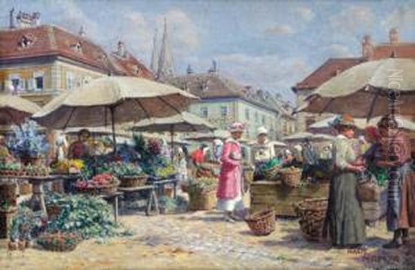 Mercato A Wiener Neustadt Oil Painting by Hans Hamza