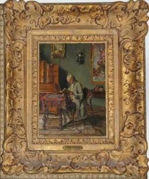 Gentleman Reading In Beautiful Interior Oil Painting by Hans Hamza