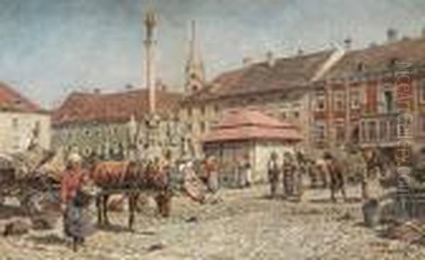 Market Scene Oil Painting by Hans Hamza