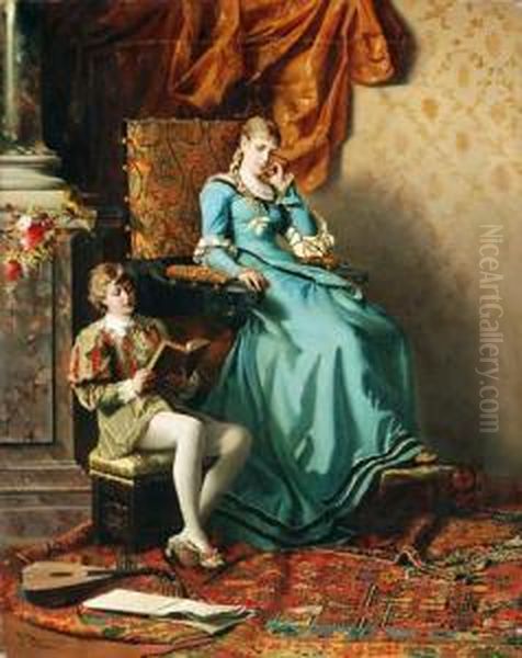 Beim Vorlesen Oil Painting by Johann Hamza