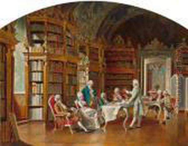 Lesung In Der Schlosbibliothek Oil Painting by Johann Hamza