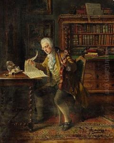 Der Musikfreund Oil Painting by Johann Hamza