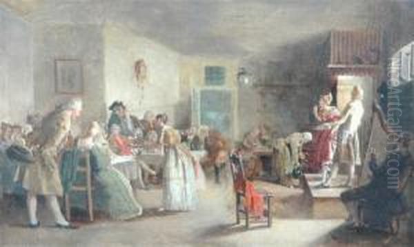 Interior, Afternoon Tea With Music Recital Oil Painting by Johann Hamza