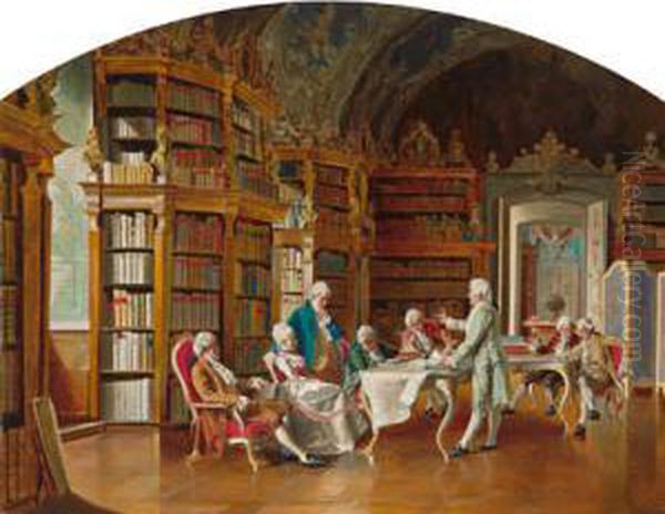 Lettura Nella Biblioteca Del Castello Oil Painting by Johann Hamza