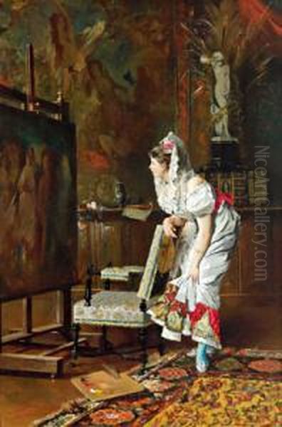 Nello Studio Del Pittore Oil Painting by Johann Hamza