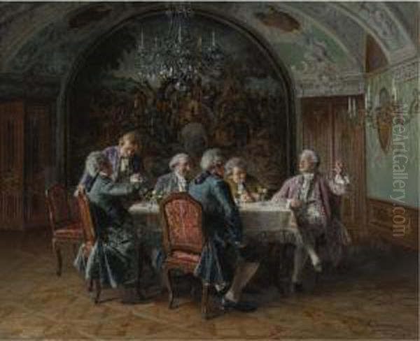 A Good Dinner Oil Painting by Johann Hamza