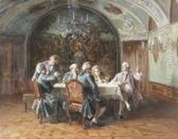 Interieurszene Im Rokokostil. Oil Painting by Johann Hamza