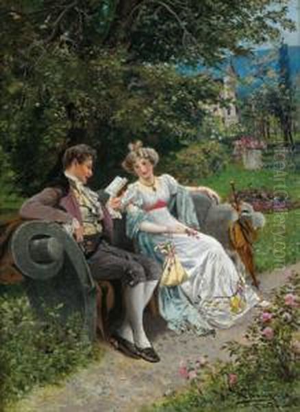 Anfang Einer Romanze, Hermesvilla Oil Painting by Johann Hamza