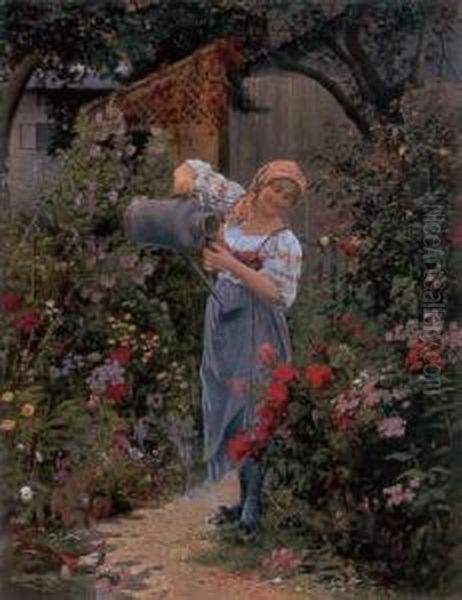 Garden In Full Bloom Oil Painting by Johann Hamza