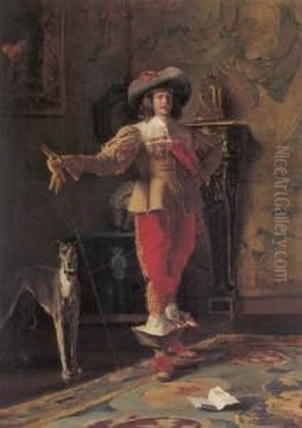 Kavalier Und Sein Hund Oil Painting by Johann Hamza