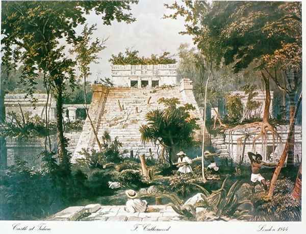 Temple and pyramid, Tulum, Yucatan, Mexico, 1844 Oil Painting by Frederick Catherwood