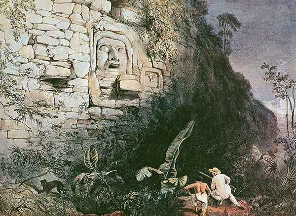 Head of Itzam Na, Izamal, Yucatan, Mexico, 1844 (2) Oil Painting by Frederick Catherwood