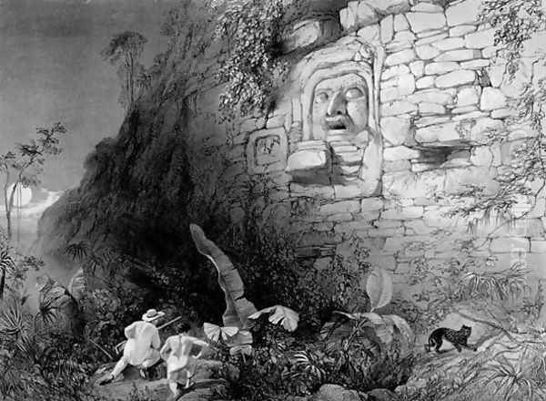 Head of Itzam Na, Izamal, Yucatan, Mexico, 1844 Oil Painting by Frederick Catherwood