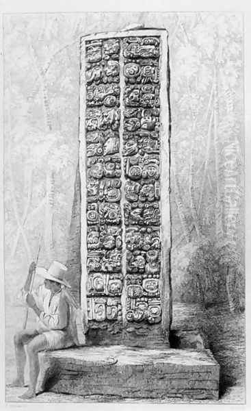 Hieroglyphs on the rear of a monument at Copan, Honduras, from volume I of 'Incidents of Travel in Central America, Chiapas and Yucatan' 1842 Oil Painting by Frederick Catherwood