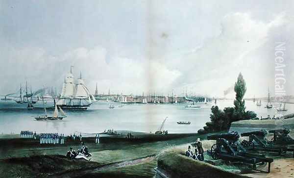 New York from Governor's Island Oil Painting by Frederick Catherwood