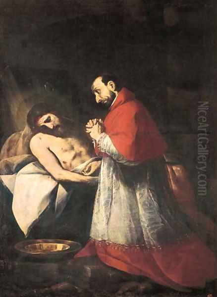 St. Charles Borromeo before the Dead Christ, 1610 Oil Painting by Giovanni Battista Crespi (Cerano II)