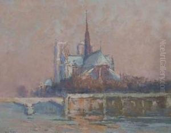 Notre-dame De Paris,1925 Oil Painting by Rene Hanin