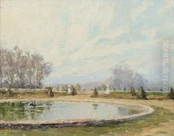 Piece D'eau, Versailles 1926 Oil Painting by Rene Hanin