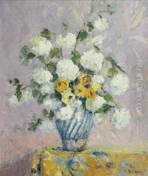 Bouquet De Fleurs, Boule De Neige 1928 Oil Painting by Rene Hanin