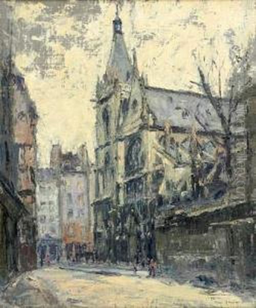 Paris, St Severin Le Soir 1925 Oil Painting by Rene Hanin