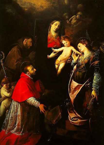 Madonna and Child with SS Francis Charles and Catherine of Alexandria Oil Painting by Giovanni Battista Crespi (Cerano II)