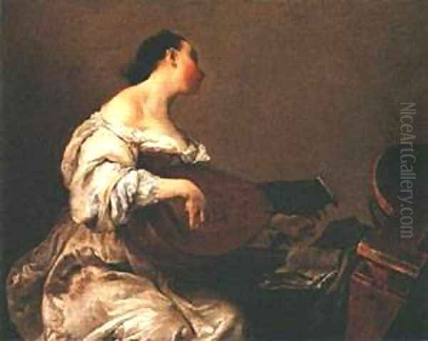 Woman Playing A Lute Oil Painting by Giovanni Battista Crespi (Cerano II)