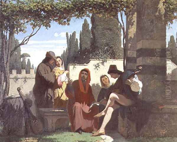 Florentine troubadours in the 14th century, 1860 Oil Painting by Vincenzo Cabianca