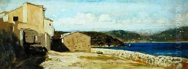 Houses at Lerici Oil Painting by Vincenzo Cabianca