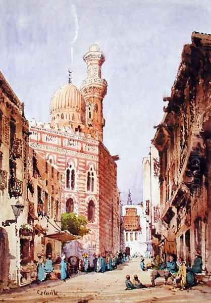 A Cairo Street Scene Oil Painting by Gabriel Carelli