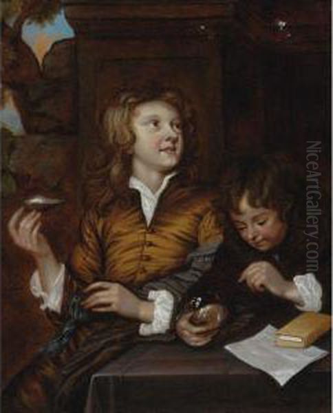 Boys Blowing Bubbles Oil Painting by Adriaen Hanneman