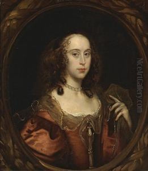 A Portrait Of A Lady, Half-length, In A Reddress Oil Painting by Adriaen Hanneman