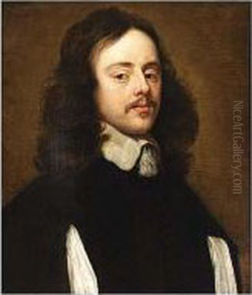 A Portrait Of A Gentleman, Bust 
Length, Wearing Black Costume With White Lace Collar And Sleeves Oil Painting by Adriaen Hanneman