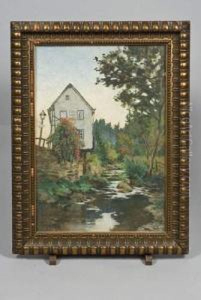 Paysage Et Maison Au Bord De L'eau Oil Painting by Theodore Hannon