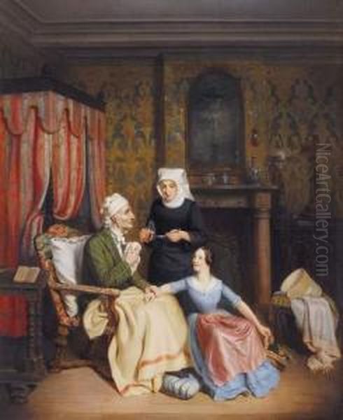 De Ziekenzorg (1849) Oil Painting by Hector Ch. Hanoteau