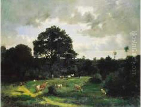 Vaches Au Pre Oil Painting by Hector Ch. Hanoteau