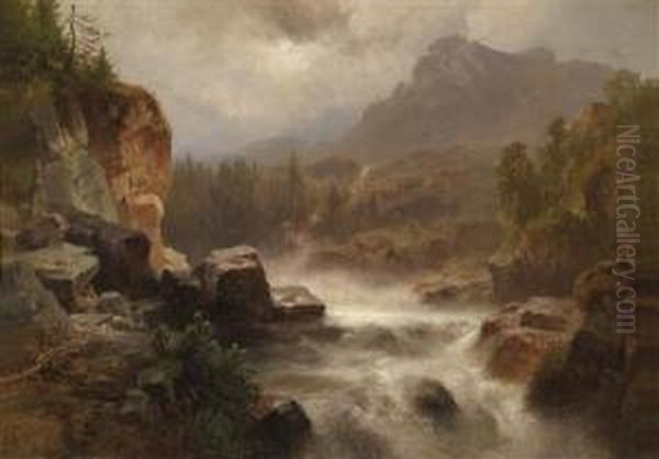 Mountain Torrent Oil Painting by Anton Hansch