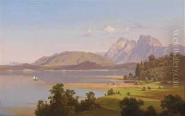 Landscape With Lake In Summer Oil Painting by Anton Hansch