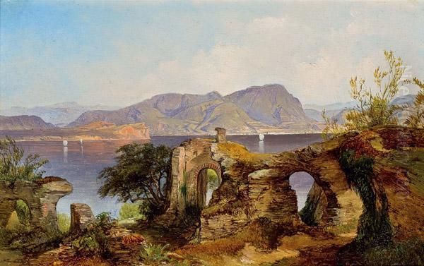 Blick Auf Die Grotten Catulls Am Gardasee Oil Painting by Anton Hansch