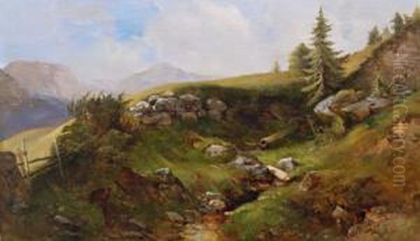 Eine Gebirgslandschaft Oil Painting by Anton Hansch