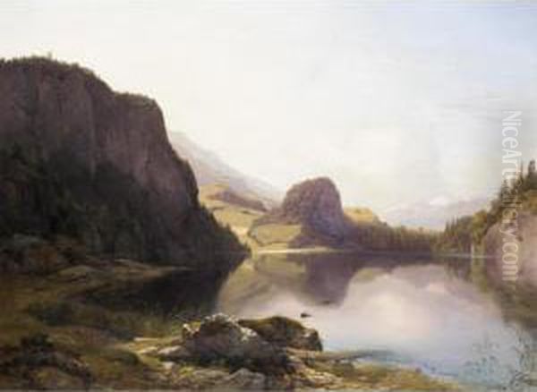 Der Krotensee Zwischen St. 
Gilgen Und Mondsee Im Salzkammergut, Im Hintergrund Der Schafberg Und 
Die Dachsteingruppe Oil Painting by Anton Hansch