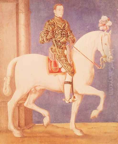 Equestrian Portrait Presumed to be Dauphin Henri II (1519-59) c.1543 Oil Painting by Francois Clouet