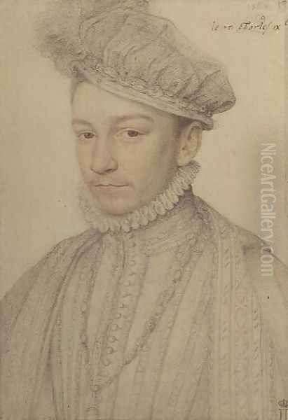 Portrait of King Charles IX of France, 1566 Oil Painting by Francois Clouet